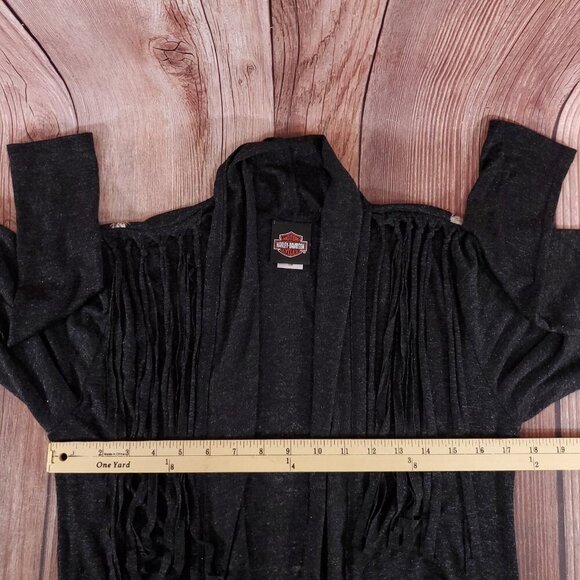 Harley Davidson Womens Size S/M Fringed Embellished Onyx Skull LS Cardigan Gray - Picture 13 of 14